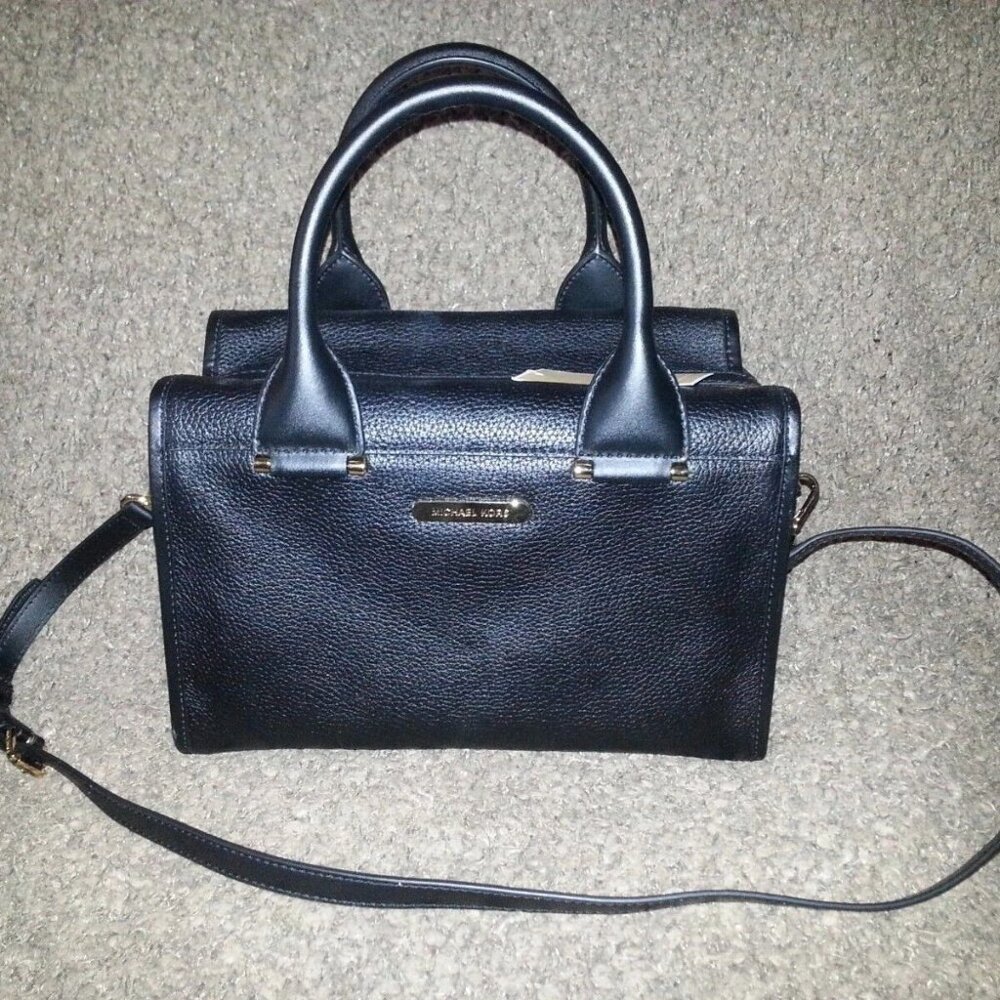 MICHAEL KORS-Geneva-Large Pebbled Textured Leather Satchel/Shoulder-BLACK-NWT